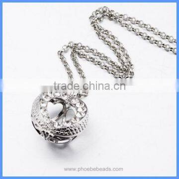 Newest Fashion Jewelry Women's Openable Rhinestones Pave Metal Cage Chime Box Sound Ball Pendant Pregnancy Necklaces HBAC-M047 photo-3