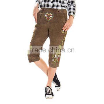 Bavarian LEDERHOSEN Goat Suede Leather Pants Oktoberfest DARK GREEN Size W24-W32