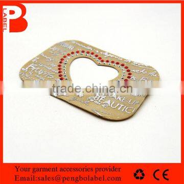 Beaded silver foil leather patch heart shape leather label