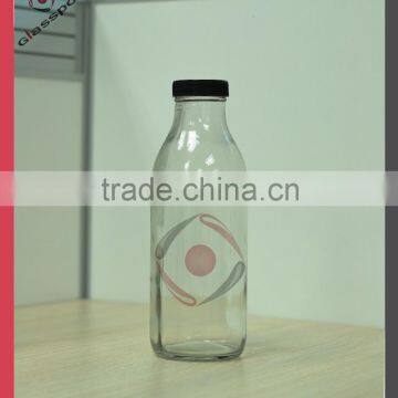 16OZ /500ml Clear Woozy Round Glass Beverage Bottles Glass Dairy Milk Bottles With Plastic Lids