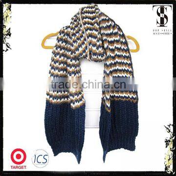 Two color stripe knitted acrylic scarf