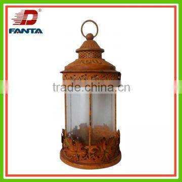 Rustic finish metal & glass Autumn lantern for decor