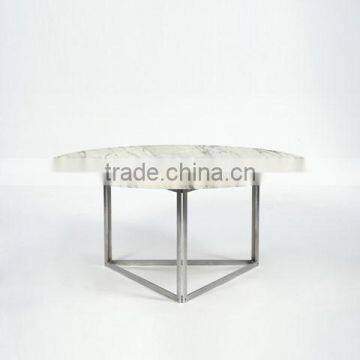 Round White Marble Top Stainless Steel Coffee Table Dining Room Furniture Modern Coffee Table