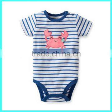 China factory wholesale baby striped bodysuit short sleeve baby one piece embroidered baby suit