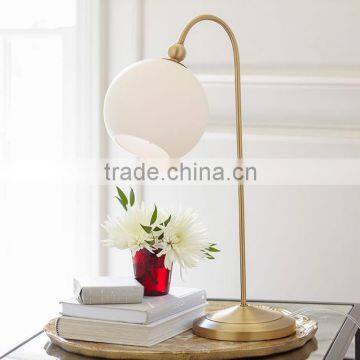 0613-3 This lamp shines on your bedside with a frosted glass shade and simple curved neck table lamp