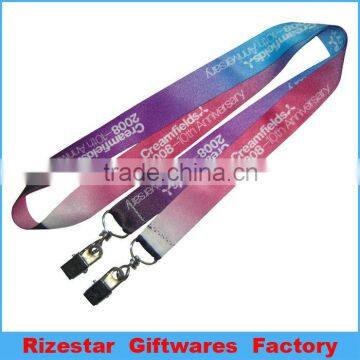 polyester multi colors heat transfer printing with two metal badge hooks lanyard