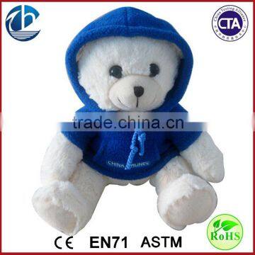 Wholesale Plush White Bears Wear Blue Hoody / Plush Stuffed Cute Bear With Sweater / Plush hoody Bear