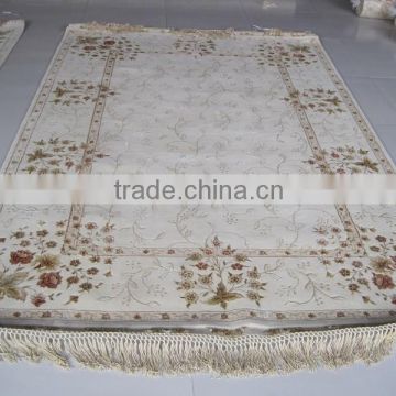 hand knotted art wool&silk rug beige color palace wool&silk rug factory whosale wool&silk carpet