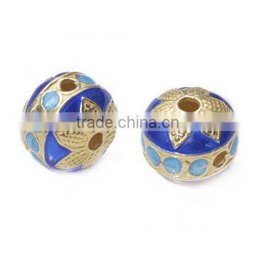 200pcs Golden Flower Enameled Brass Beads Blue ethnic jewelry wholesale handmade bead loose beads 11.5*13.9mm