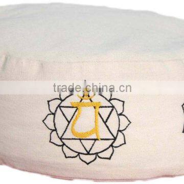 Meditation Cushion Zafu: Embroidered Buckwheat/ Cotton Filled