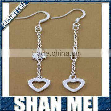 double sweet heart pendent jewellry dangle earrings 925sterling silver stud earing for women