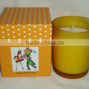 Scented Soy Candle in yellow glass jar
