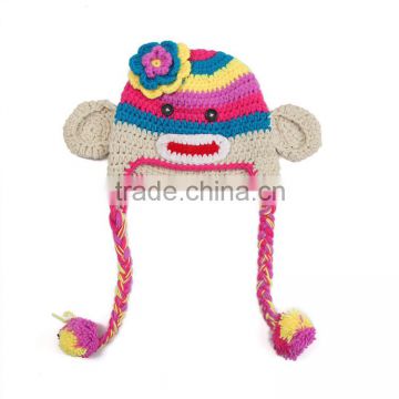 OEM custom handmade crochet knitted baby hat cute style crochet monkey