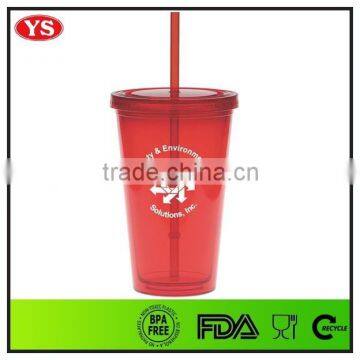 16oz Bpa Free Double Wall Plastic Smoothie Cups With Straw