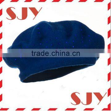 Woolen or cotton decorate navy beret hat for woman