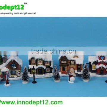 Set of 4 Christmas decoration scene resin miniature house and figurines