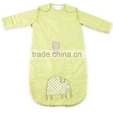 100% Cotton Baby Child Sleeping Bag With Detachable Sleeve for Four Seasons Green Lovely Elephant