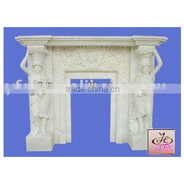 Hand Carved Marble Western European Fireplace With Statue Carved