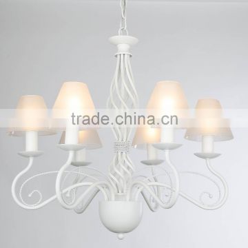 Traditional Decorative Wrought Iron Glass Shade White Chandelier Light