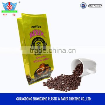 High barrier lamination plastic poly gloss coffee bean bag 2lb with golden printing