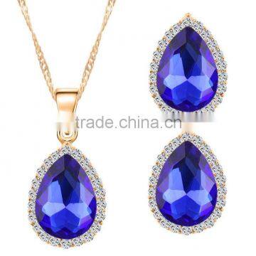 High quality jewelry amazon ebay hot deals blue zircon necklace with earring set 3pcs gold jewelries