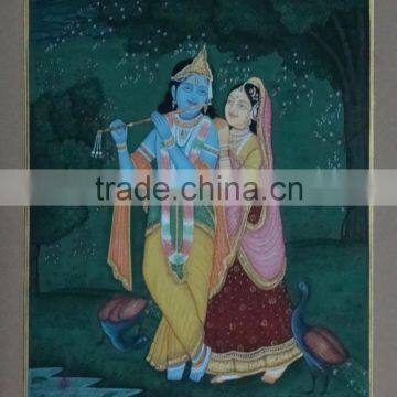 Hindu God Krishna Goddess Radha Painting Artwork Vedic Yoga Rare Painting Divine Love