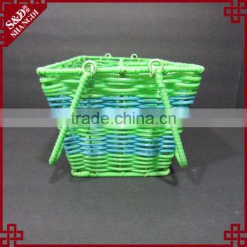 New Kitchen Storage Tool Green & Blue Plastic Wicker Woven Utensil Holder