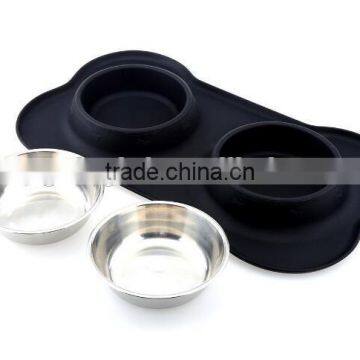 Stainless Steel Dog Bowl With No Spill Non-Skid Silicone Mat photo-3