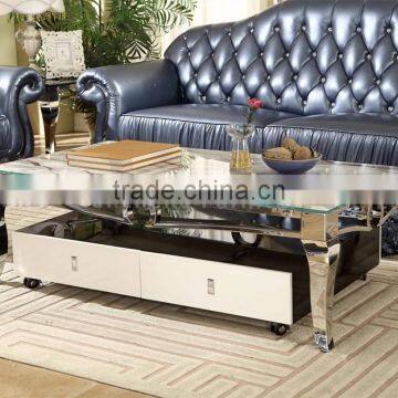 Stainless Steel Support Mirrored Marble Side Table photo-6