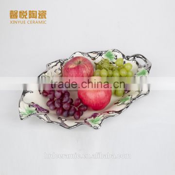 Wholesale leaf shape ceramic plate,leaf shape plate golden ceramic snack plate