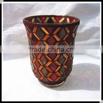 Home Decor Colored Mosaic Style Hurricane Glass Candle Holder