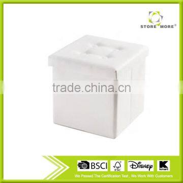 Black Faux Leather Ottoman Coffee Table With Storage Collapsible Square Cube photo-2