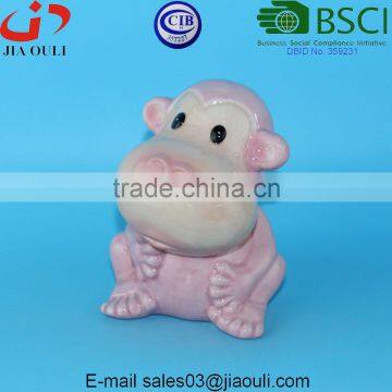 BSCI Audit Factory Glazed Pink Ceramic Monkey Shape Coin Bank for Kids Gift, Ceramic Coins Money Bank photo-5
