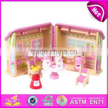 2017 New Products Customized Pink Wooden Girls Dolls House W06A171 photo-4