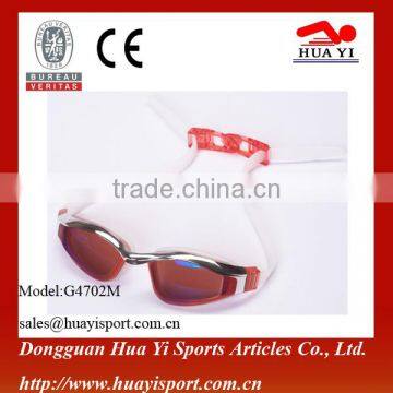 Silicone design mirrored Adult PC lens swim goggles HuaYi Brand