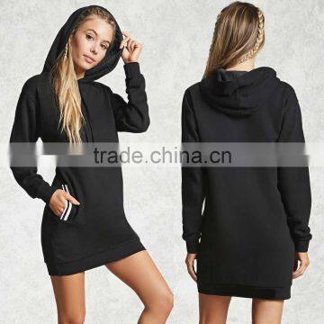 Fitted Extended Hoodie Long Sleeve Shirt French Terry Cloth Drawstring Pocket Sports Tunic Hoodie Pullover With Pockets