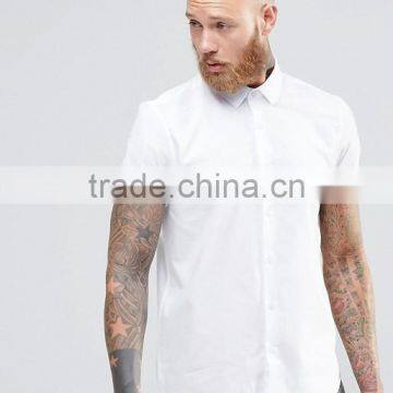2016 Guangzhou High Quality Custom Short Sleeve Spread Collar Mens 100% Cotton Breathable Slim Casual White Solid Shirts