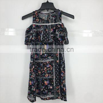 Girl stock flower cold shoulder summer dress