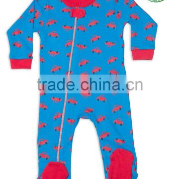 Organic Cotton Side Zipper Romper With Car Print