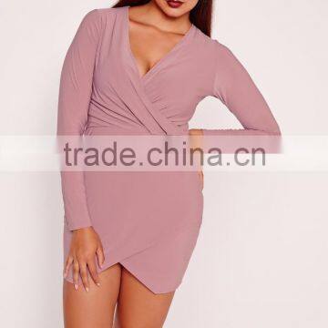 Plus Size Silky Wrap Midi Dress Purple Lust Worthy Slim V-neck Women Dress photo-2