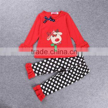 China Manufacturer Baby Clothes Kids Chriatmas Design Bodysuit 2 Pcs Child Clothing Dot Polka Fall Clothes photo-3
