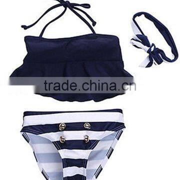 Vintage Black and White Stripe Baby Girl Swimsuit Bikini Bulk Buy From China photo-3