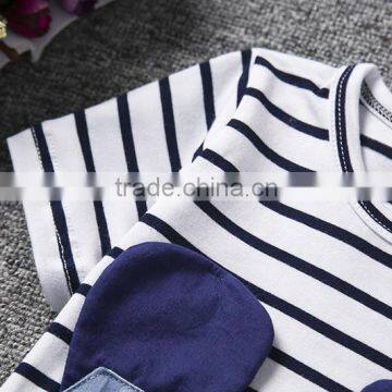 Summer Little Girl Dress Striped Demin Stitching Dress Short Sleeve Cartoon Dress Baby Colthes#A00296 photo-5