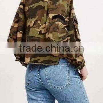 Runwaylover EY1000C Clothing Factories in China Zip Front Chest Pocket Camo Print Military Jacket Woman
