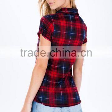 Adorable Dolled up Short Sleeve Plaid Shirts Latest Shirt Designs for Women photo-5