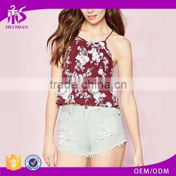 2016 guangzhou Top selling printed cotton summer fashion spaghetti strap ladies western tops