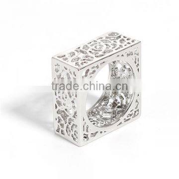 Hot Sale Silver Tone Hollow Square Rose Flower Copper Unadjustable Rings