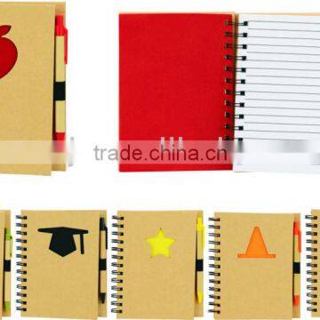 Hard kraft paper cover spiral winding notebook 70grams 70sheets 17.5*14cm with paper pen with star shape cutout logo