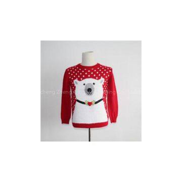 Bear Graphic With 3D Pom Christmas Sweater