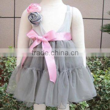 Hot sale grey color flower babies dresses for infant